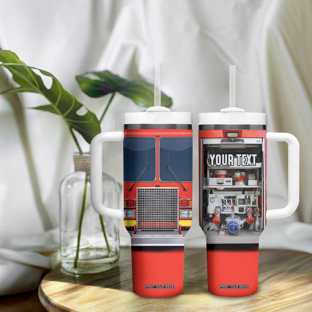 Firetruck Tumbler With Handle Personalized TS04 Print Your Wear
