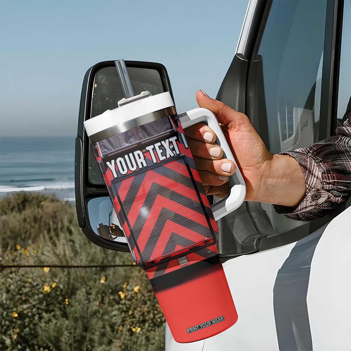 Firetruck Firefighter Tumbler With Handle Personalized TS04 Print Your Wear