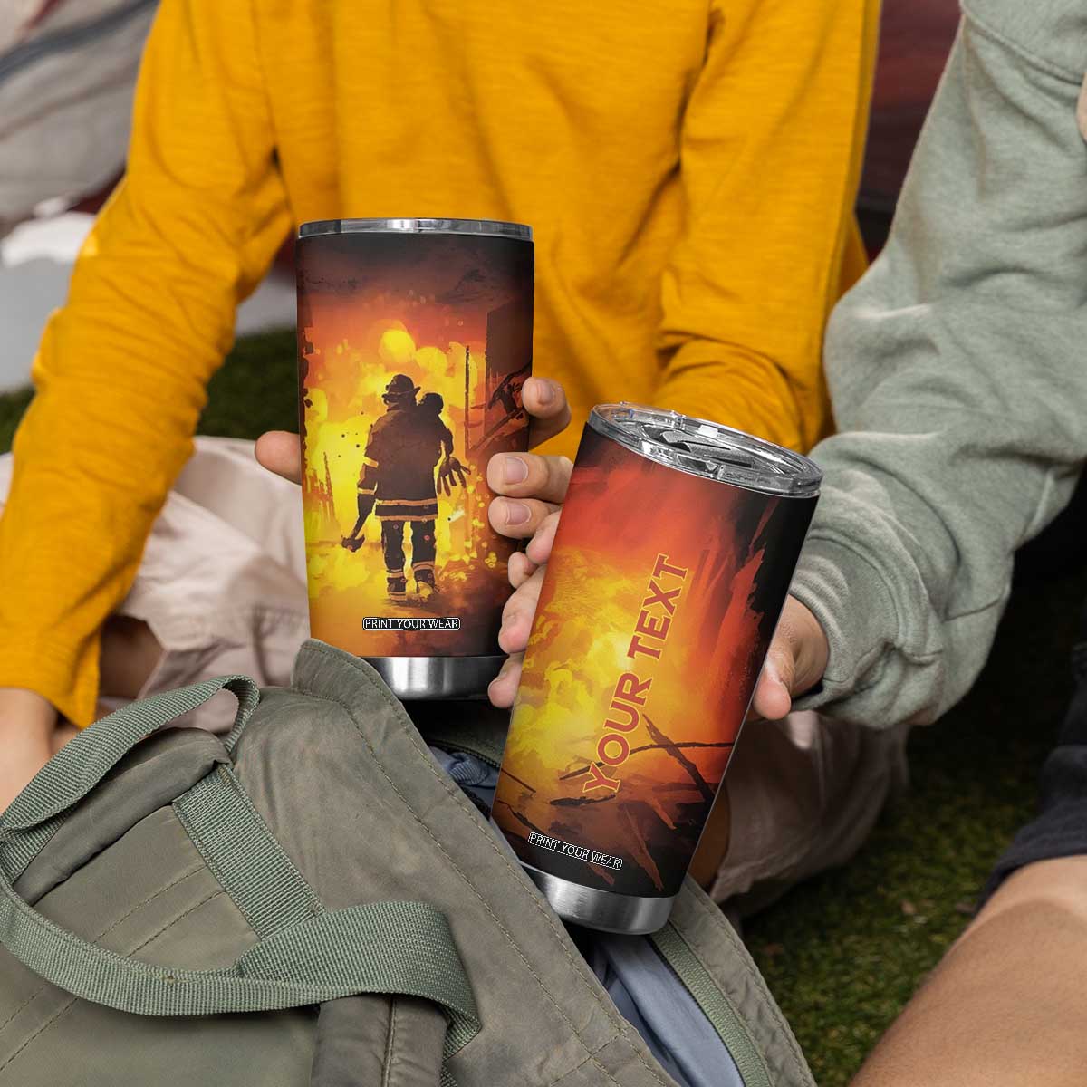 Firefighter Saves The Child Tumbler Cup Personalized TS04 Print Your Wear