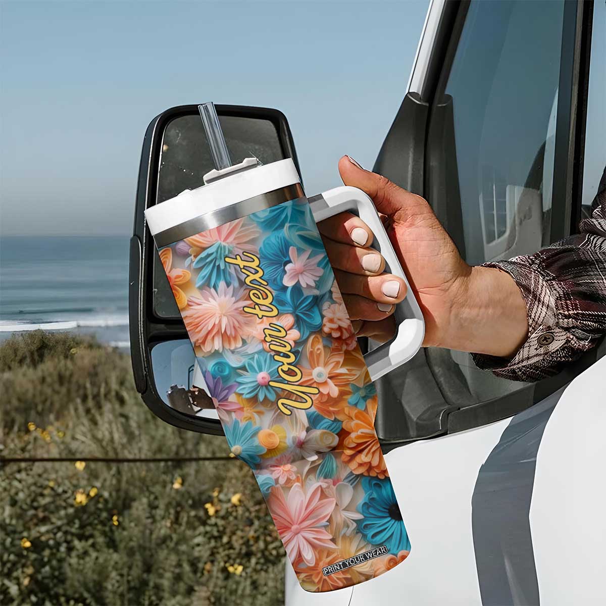 Butterfly Coloful Paper Quiling Tumbler With Handle Personalized TS04 Print Your Wear
