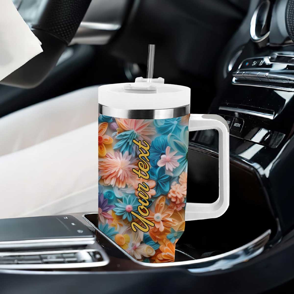 Butterfly Coloful Paper Quiling Tumbler With Handle Personalized TS04 Print Your Wear