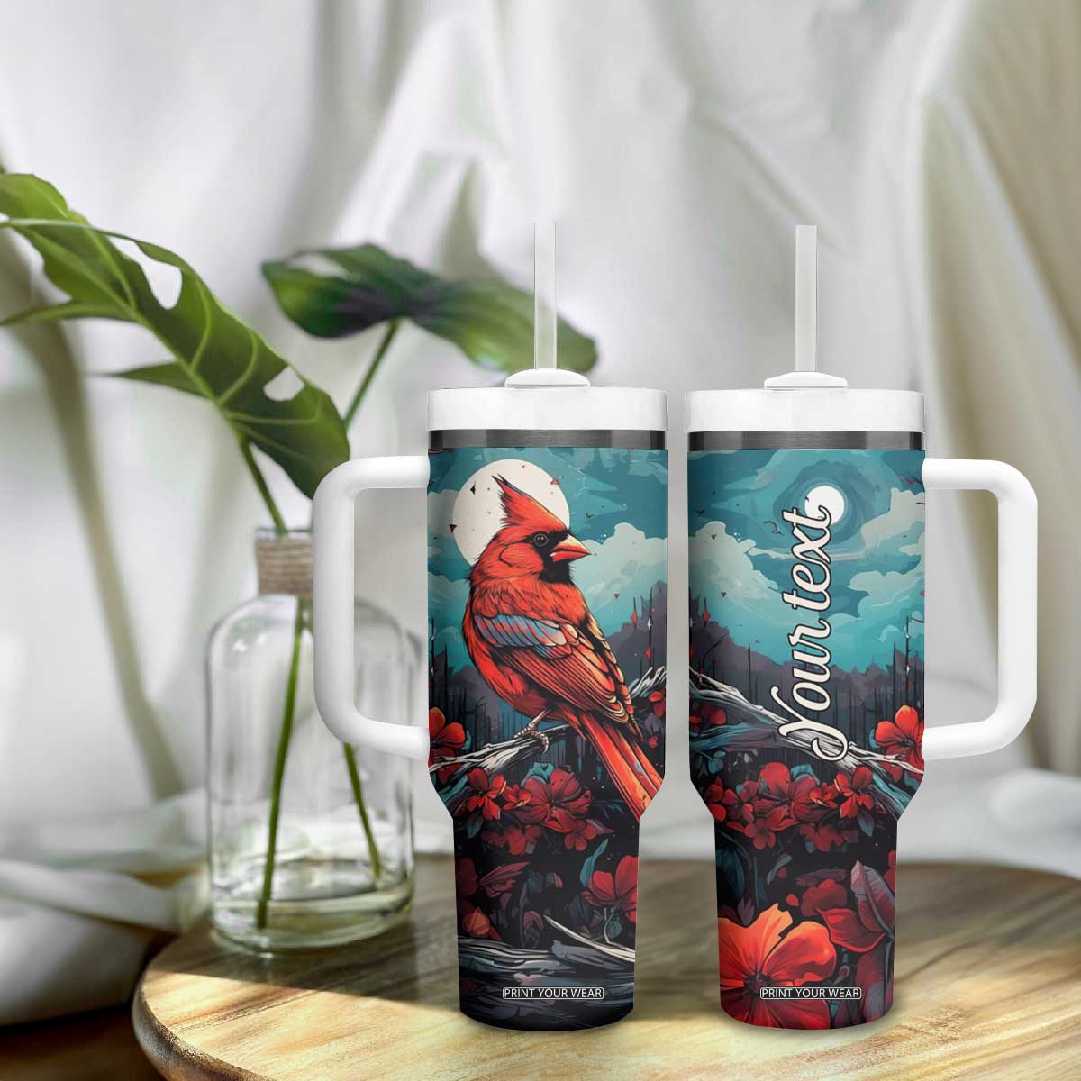 Retro Cardinal Flower Tumbler With Handle Personalized TS04 Print Your Wear