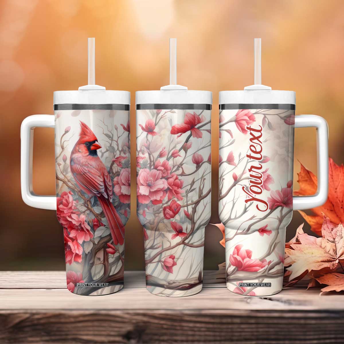 Cardinal Red Flower Tumbler With Handle Personalized TS04 Print Your Wear