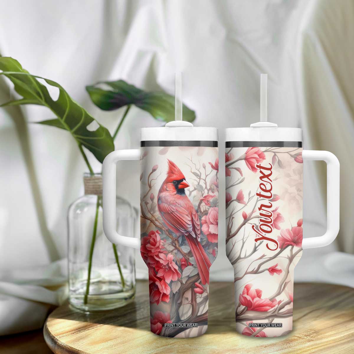 Cardinal Red Flower Tumbler With Handle Personalized TS04 Print Your Wear
