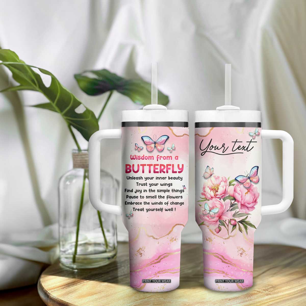Wisdom From A Butterfly Tumbler With Handle Personalized TS04 Print Your Wear