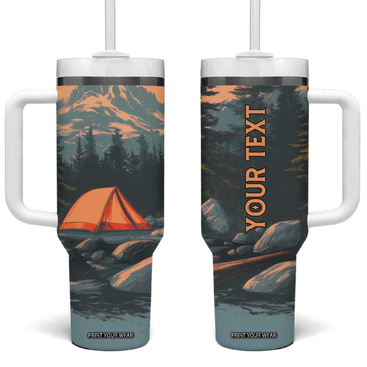 Retro Camping Tent Tumbler With Handle Personalized TS04 One Size: 40 oz Multicolor Print Your Wear