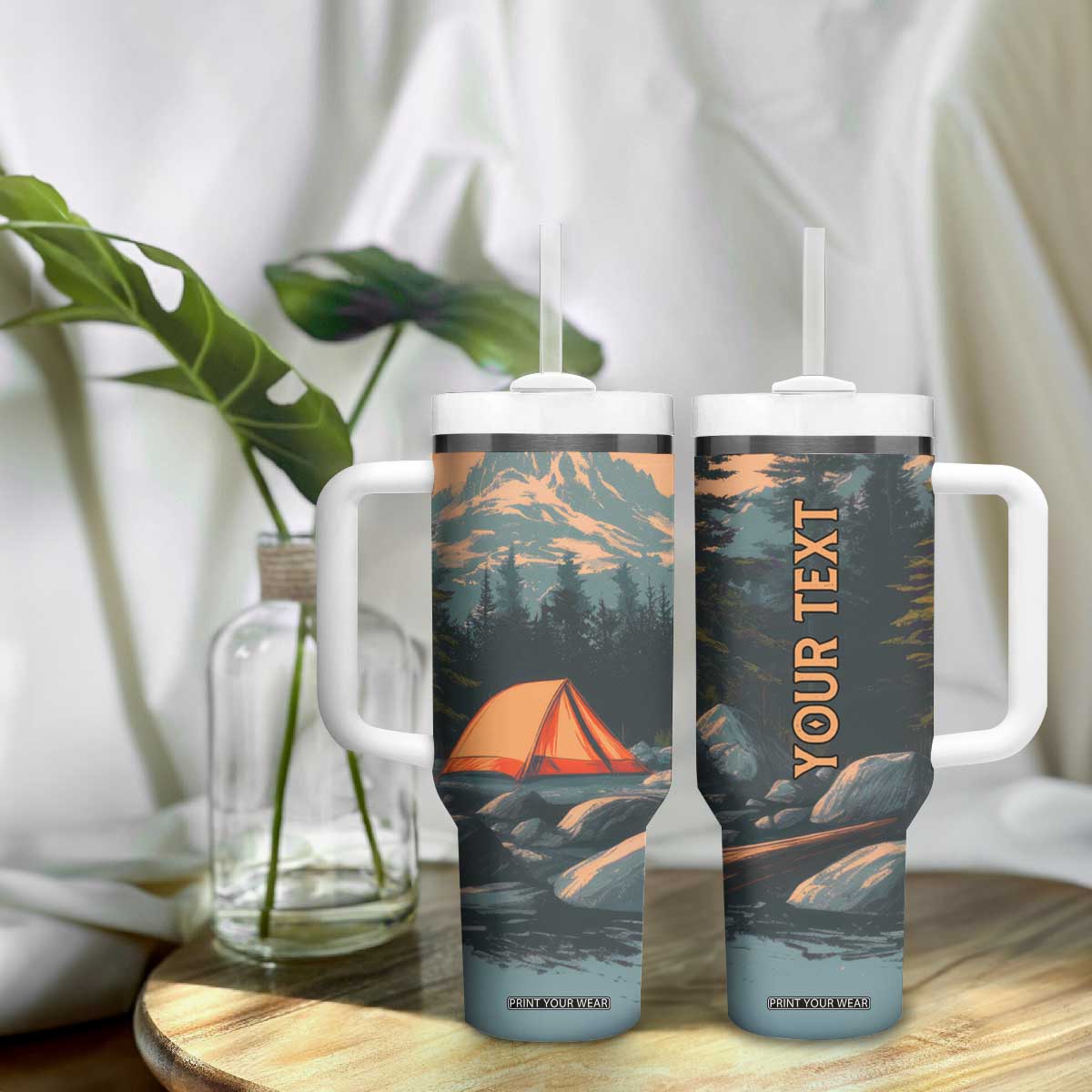 Retro Camping Tent Tumbler With Handle Personalized TS04 Print Your Wear