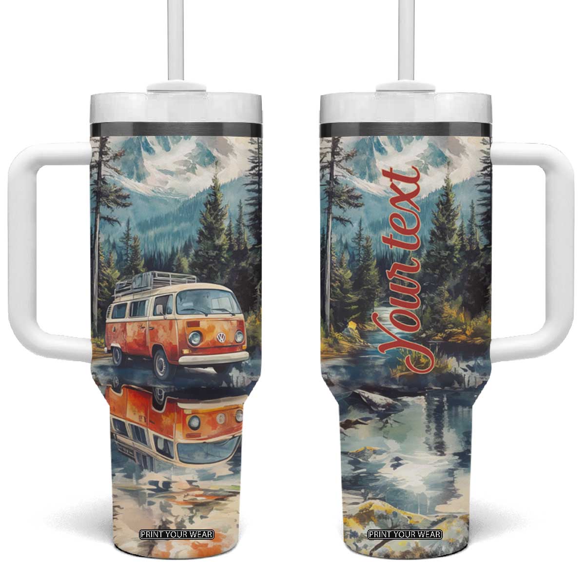 Camping RV Near The Lake Tumbler With Handle Personalized TS04 One Size: 40 oz Multicolor Print Your Wear