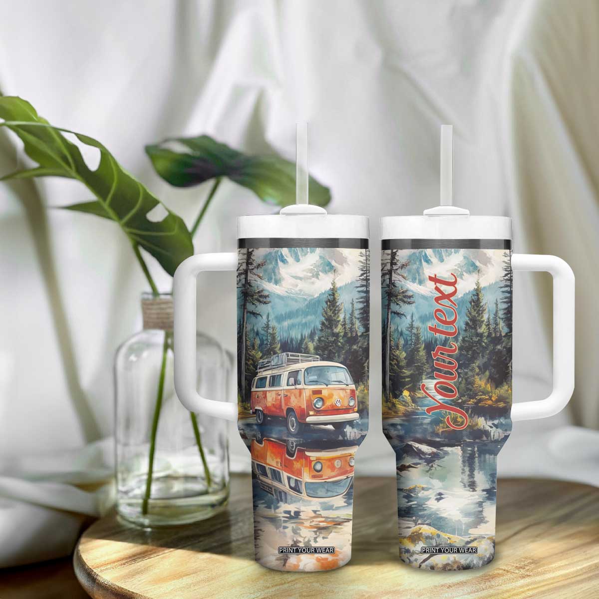 Camping RV Near The Lake Tumbler With Handle Personalized TS04 Print Your Wear