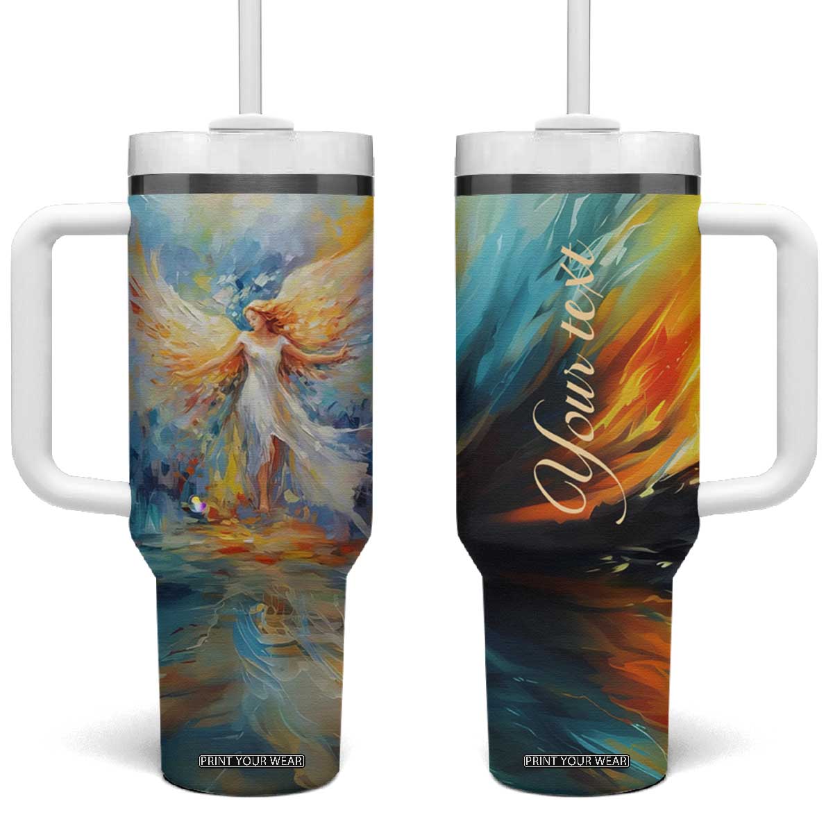 Colorful Faith Angel Tumbler With Handle Personalized TS04 One Size: 40 oz Multicolor Print Your Wear