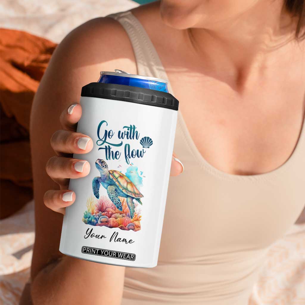 Turtle Go With The Flow 4 in 1 Can Cooler Tumbler Personalized TS04 Print Your Wear