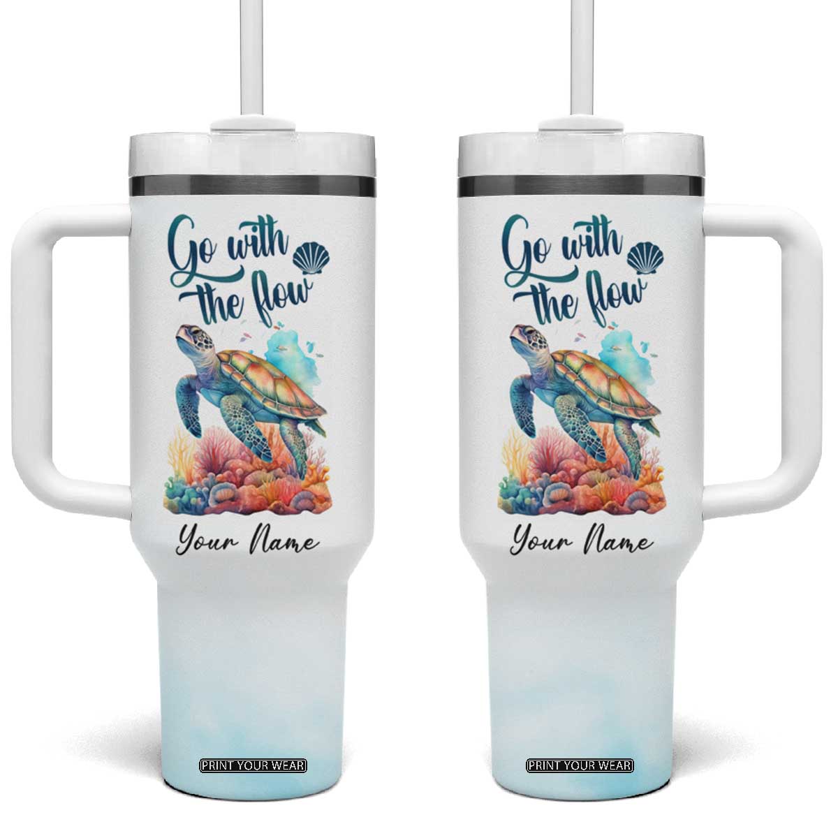 Turtle Go With The Flow Tumbler With Handle Personalized TS04 One Size: 40 oz Multicolor Print Your Wear