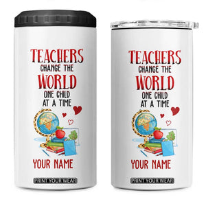 Teachers Change The World One Child At A Time 4 in 1 Can Cooler Tumbler Personalized TS04 One Size: 16 oz Multicolor Print Your Wear