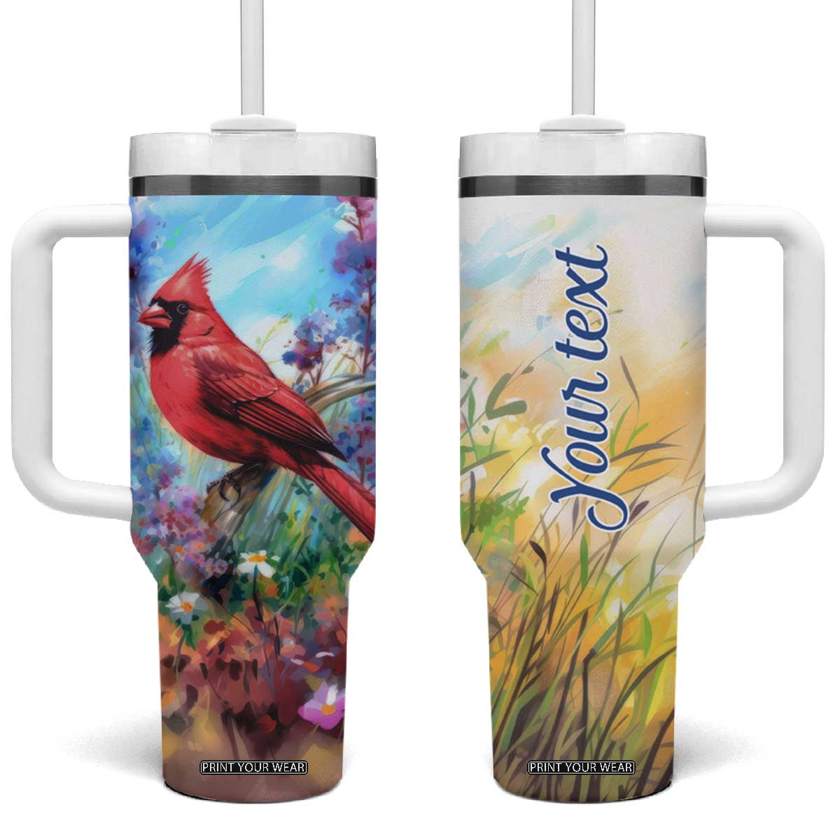 Cardinal Flower Tumbler With Handle Personalized TS04 One Size: 40 oz Multicolor Print Your Wear