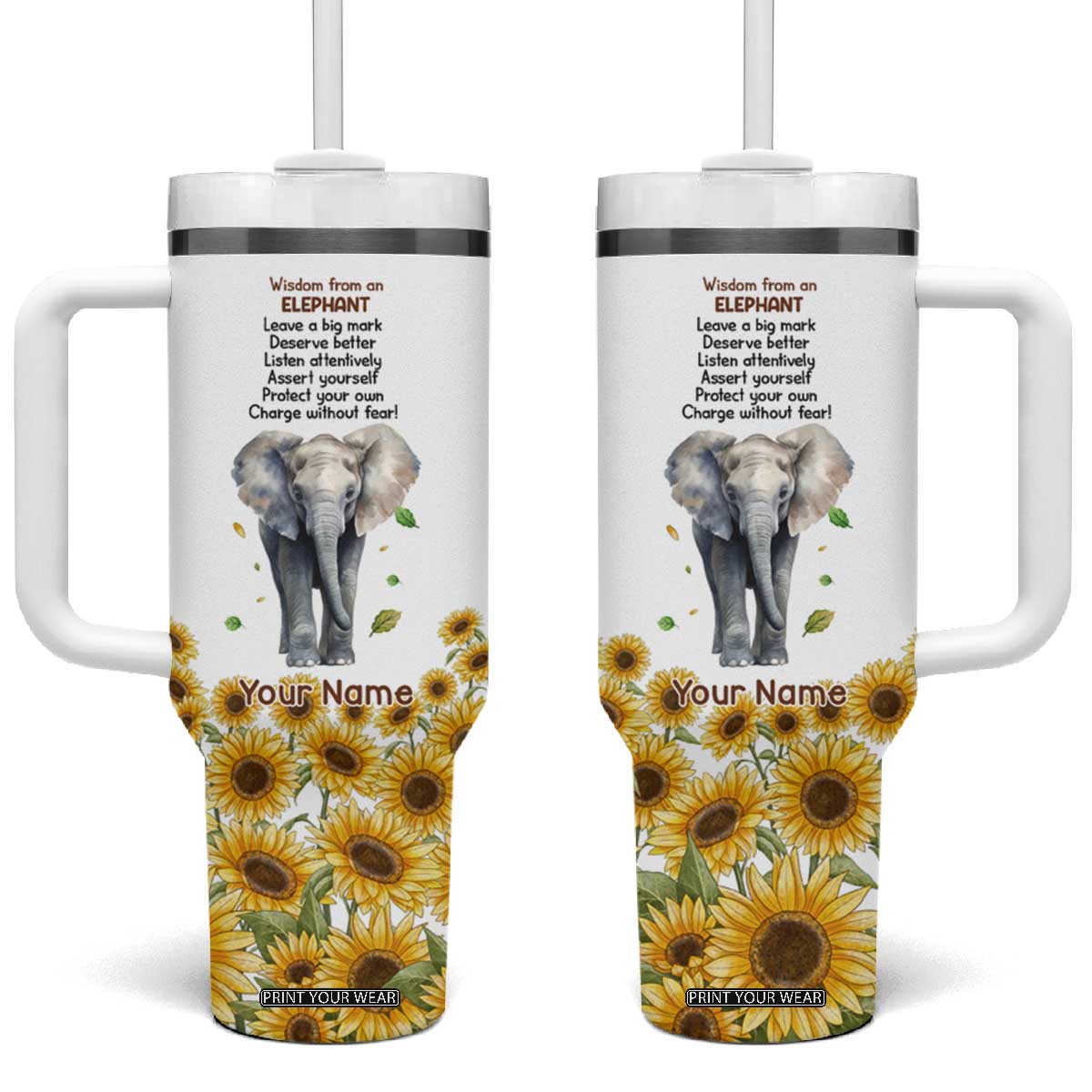 Wisdom From An Elephant Tumbler With Handle Personalized TS04 One Size: 40 oz Multicolor Print Your Wear