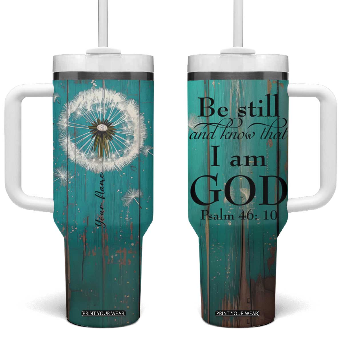 Faith Be Still Tumbler With Handle Personalized TS04 One Size: 40 oz Multicolor Print Your Wear