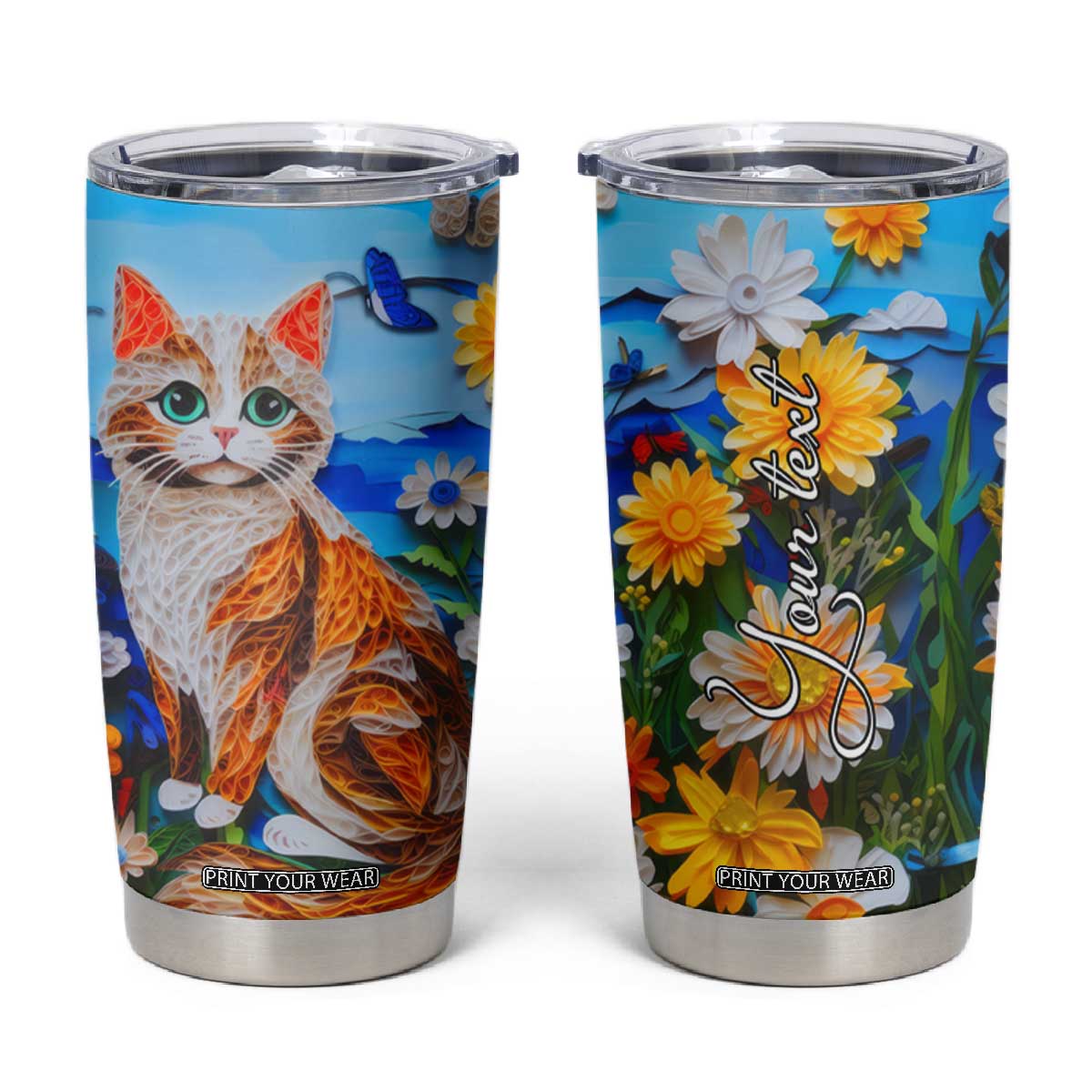 Cat In The Flowers Garden Paper Quiling Tumbler Cup Personalized TS04 Multicolor Print Your Wear