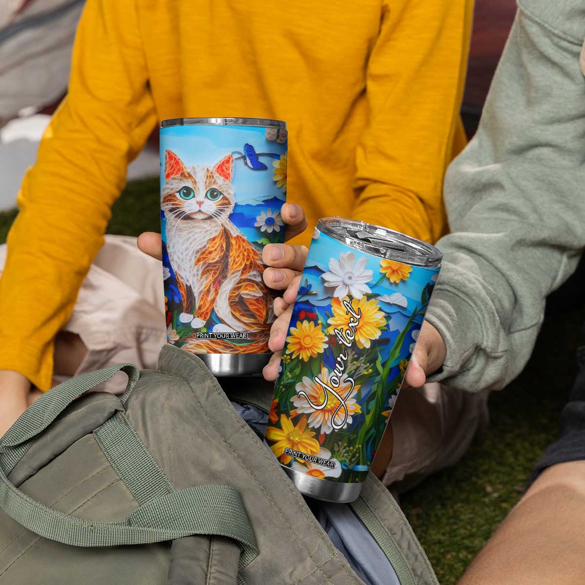 Cat In The Flowers Garden Paper Quiling Tumbler Cup Personalized TS04 Print Your Wear