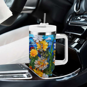 Cat In The Flowers Garden Paper Quiling Tumbler With Handle Personalized TS04 Print Your Wear