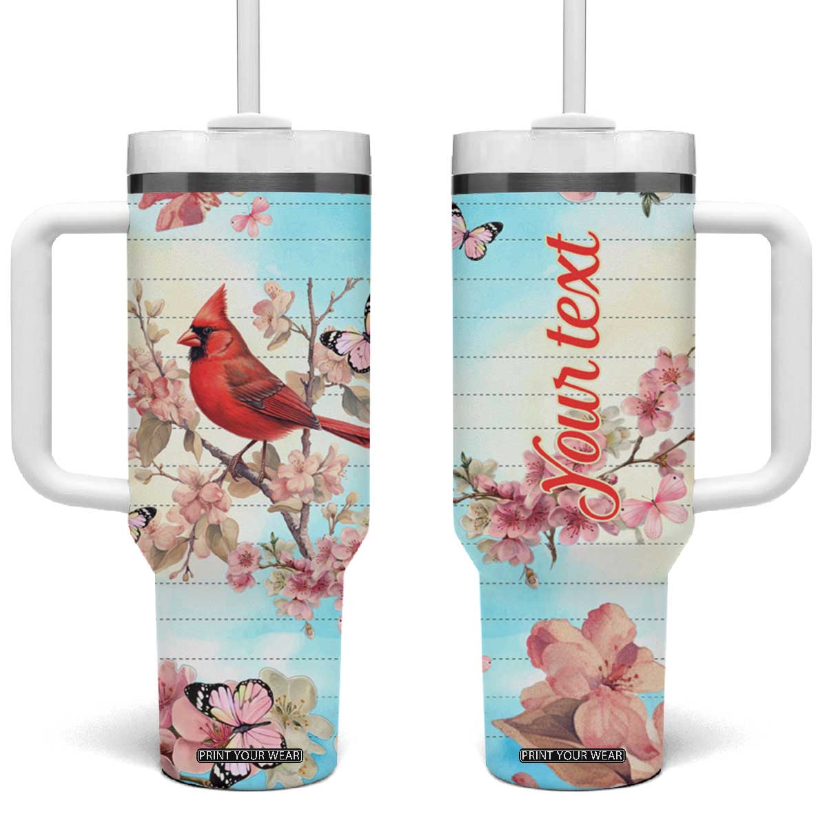 Cardinal Vintage Flower Tumbler With Handle Personalized TS04 One Size: 40 oz Multicolor Print Your Wear