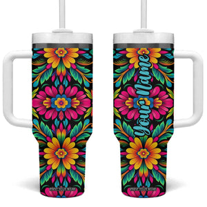 Gardening Mexican Flower Pattern Tumbler With Handle Personalized TS04 One Size: 40 oz Multicolor Print Your Wear