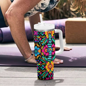 Gardening Mexican Flower Pattern Tumbler With Handle Personalized TS04 Print Your Wear