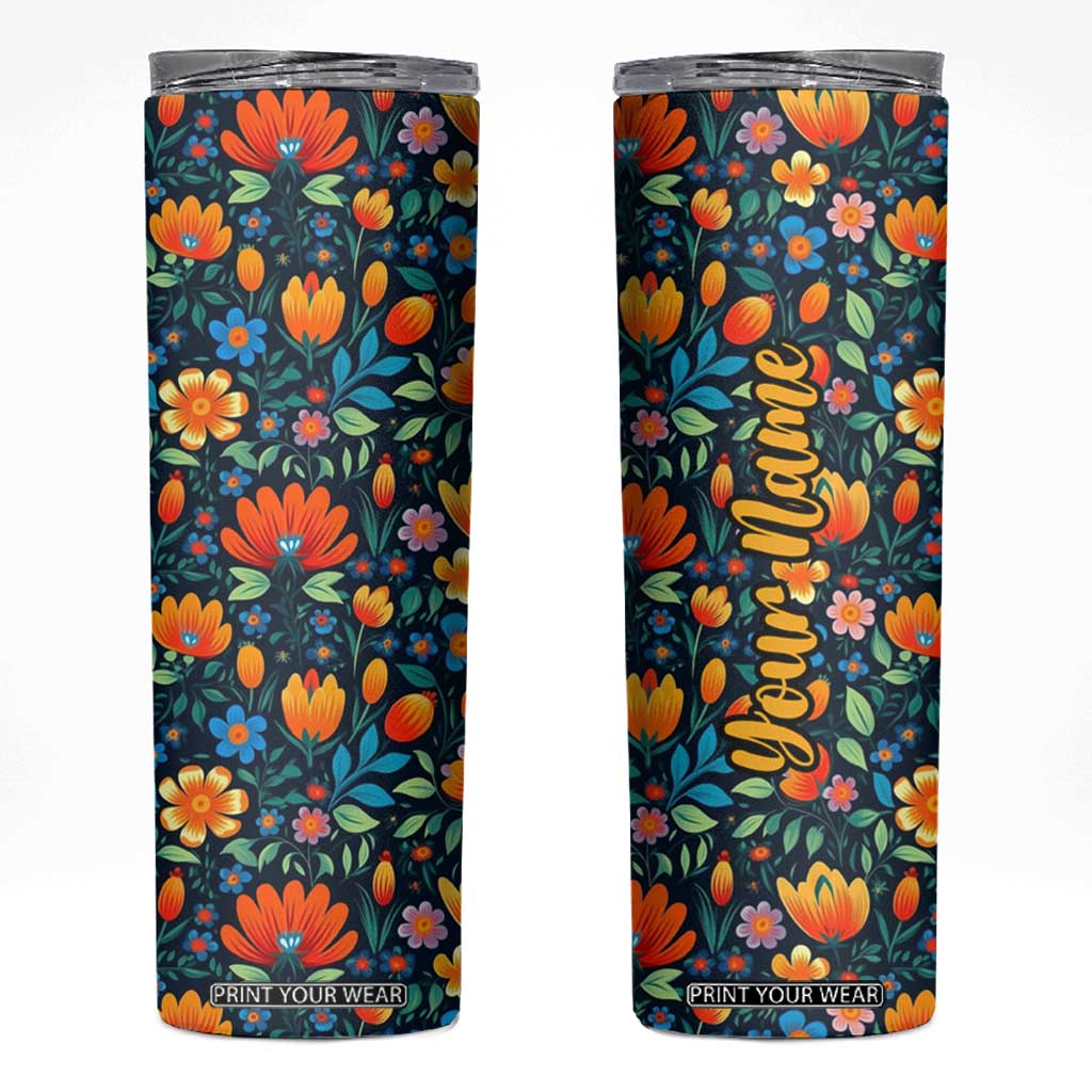 Mexican Gardening Flower Pattern Skinny Tumbler Personalized TS04 Multicolor Print Your Wear