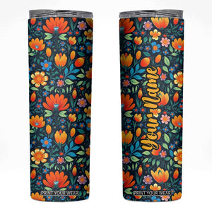 Mexican Gardening Flower Pattern Skinny Tumbler Personalized TS04 Multicolor Print Your Wear