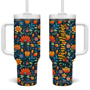 Mexican Gardening Flower Pattern Tumbler With Handle Personalized TS04 One Size: 40 oz Multicolor Print Your Wear