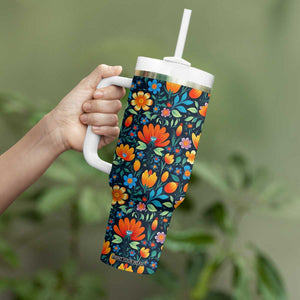 Mexican Gardening Flower Pattern Tumbler With Handle Personalized TS04 Print Your Wear