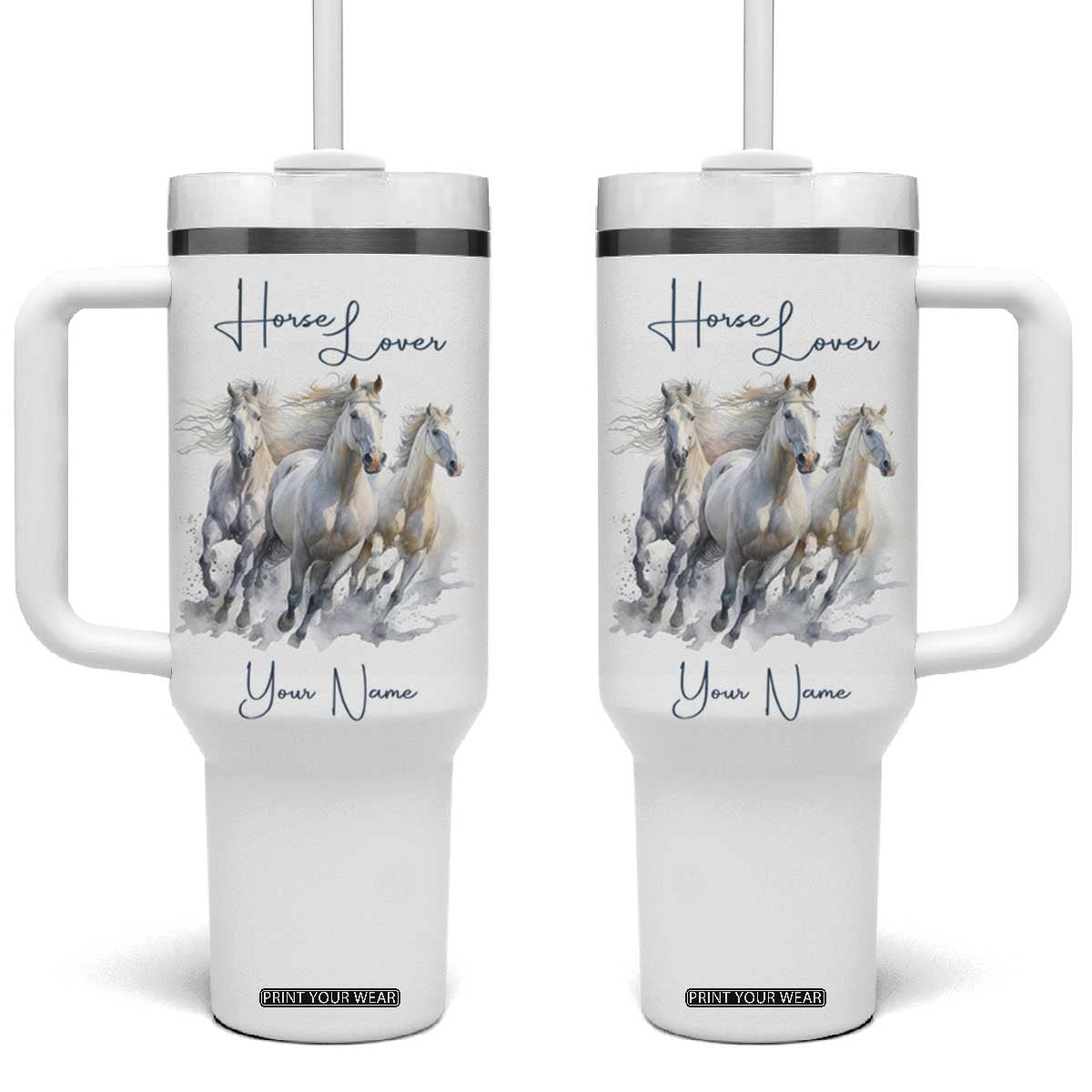 Horse Lover Tumbler With Handle Personalized TS04 One Size: 40 oz Multicolor Print Your Wear