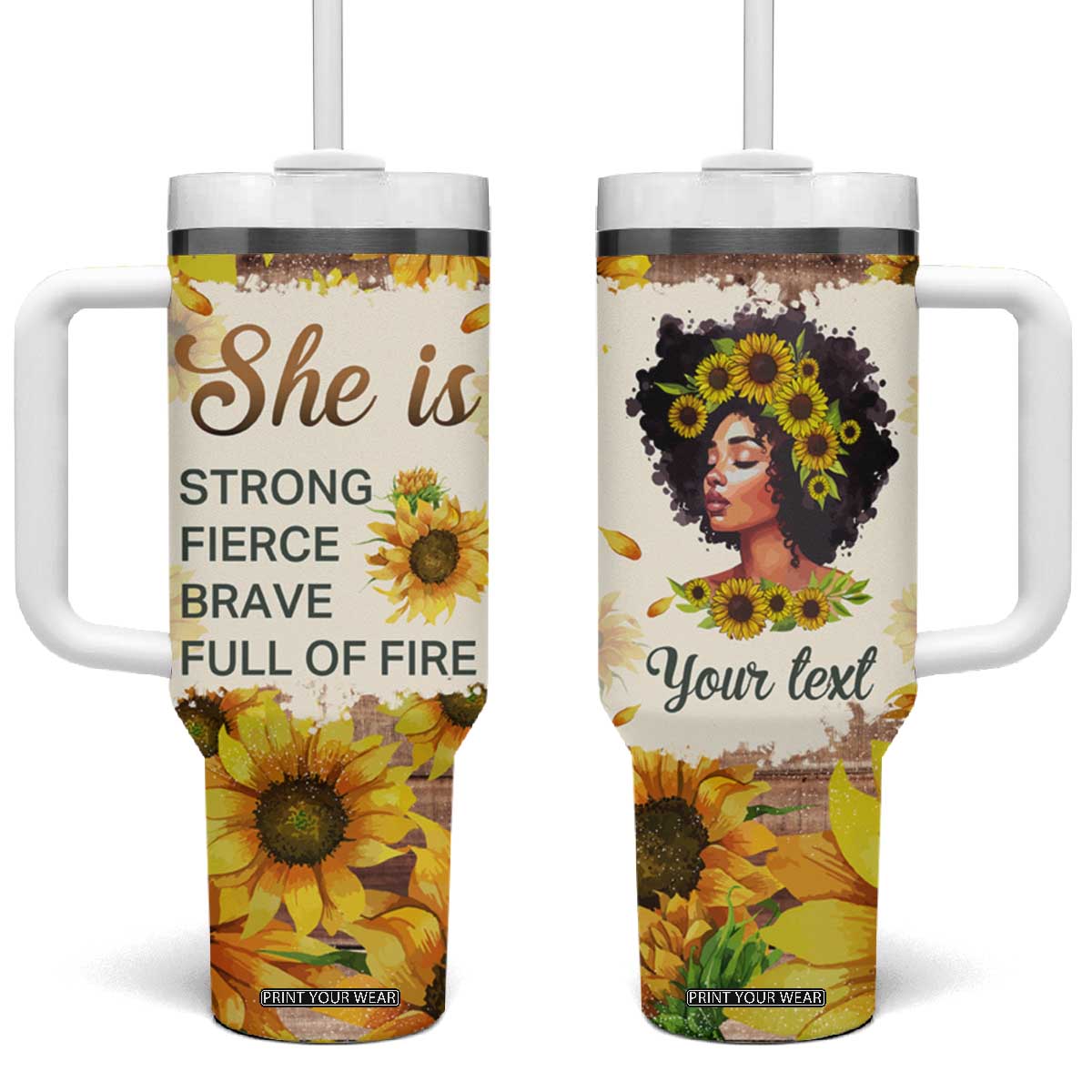 Black Woman She Is Strong Fierce Brave Full Of Fire Tumbler With Handle Personalized TS04 One Size: 40 oz Multicolor Print Your Wear