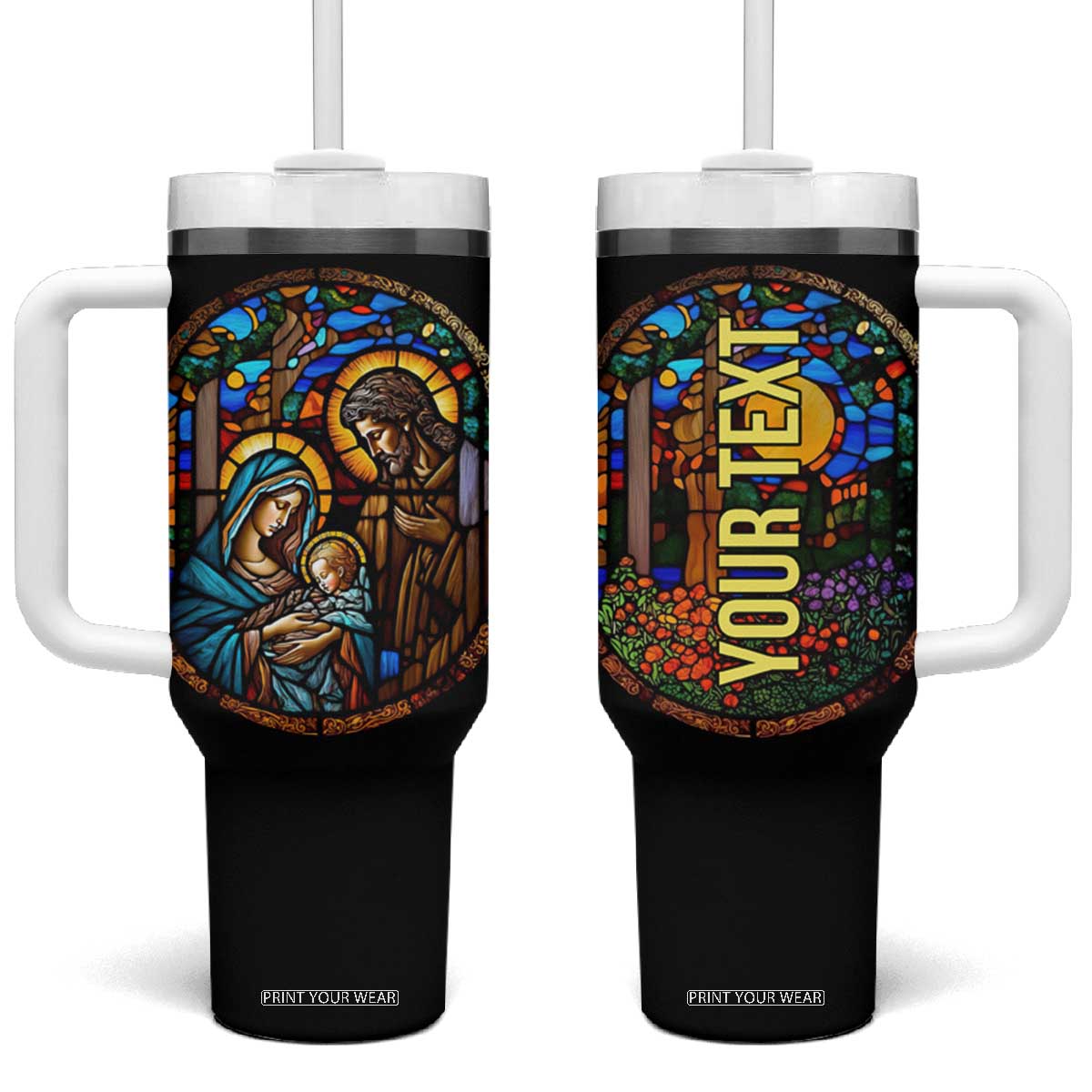 Faith Nativity Abstract Stained Glass Tumbler With Handle Personalized TS04 One Size: 40 oz Multicolor Print Your Wear