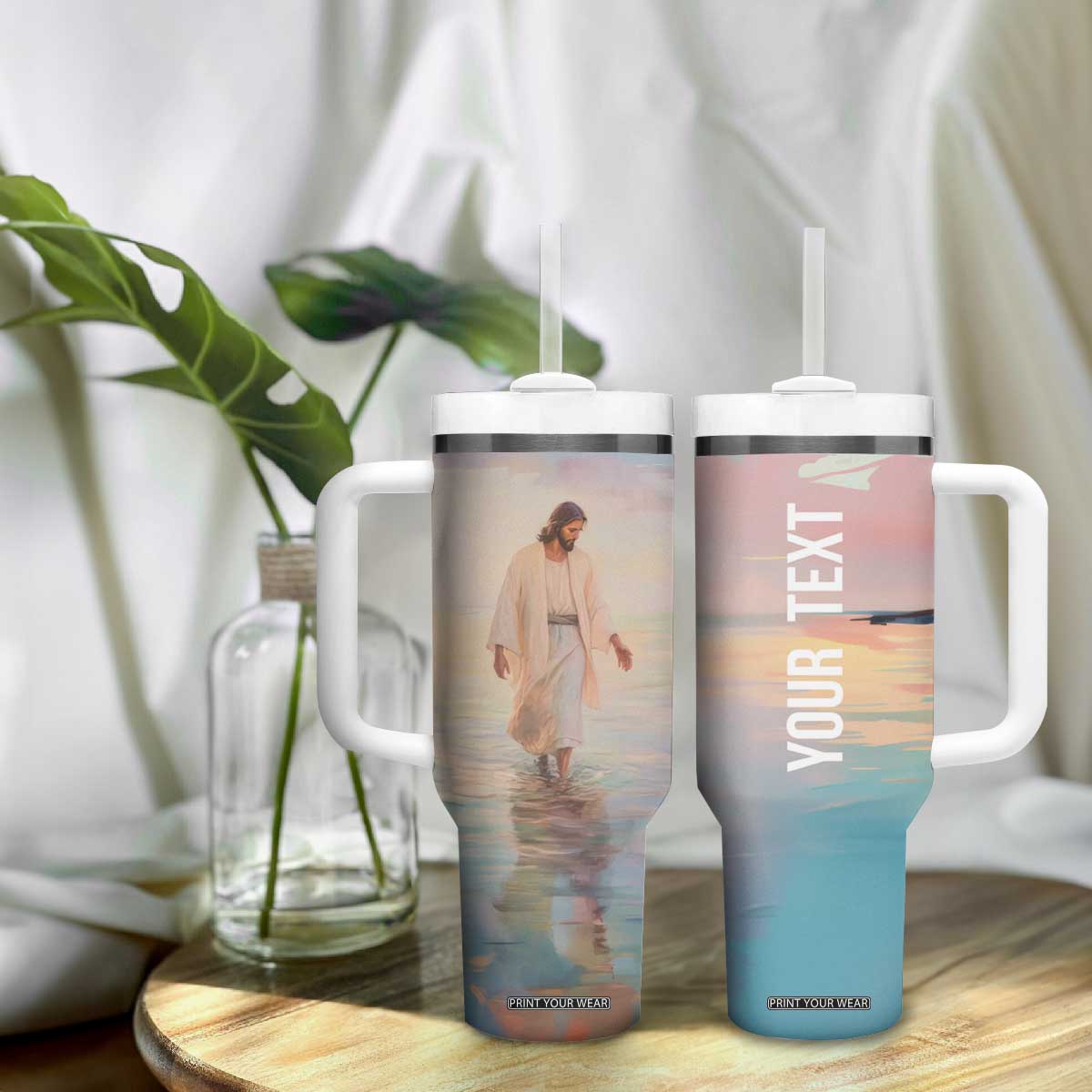 Jesus Walking On The Beach Tumbler With Handle Personalized TS04 Print Your Wear