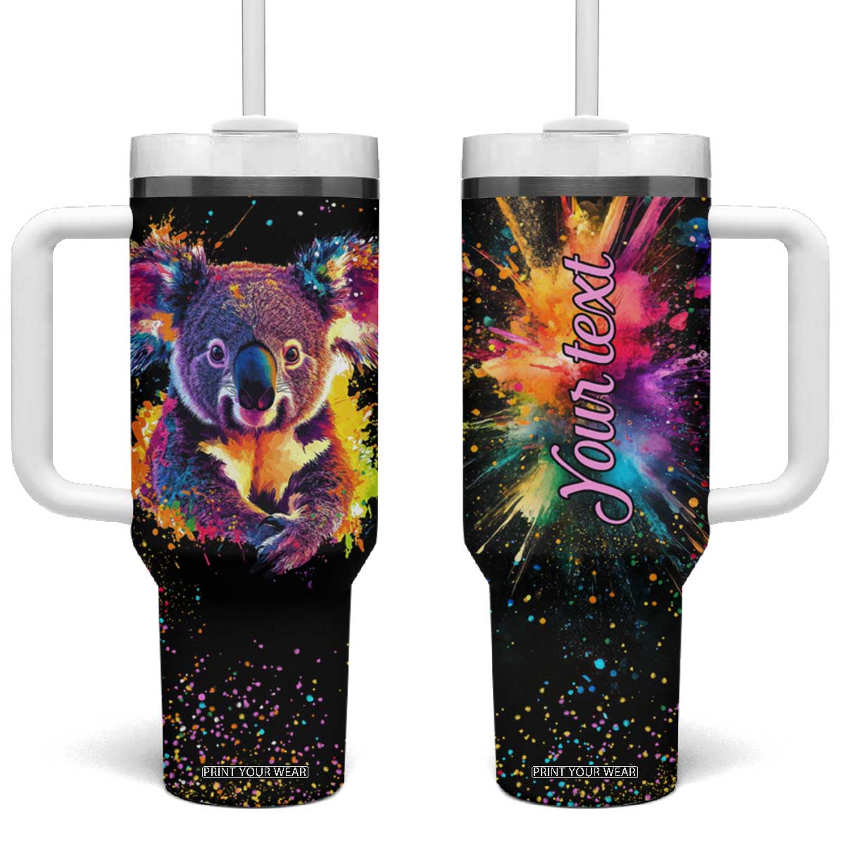 Koala Rainbow Color Style Tumbler With Handle Personalized TS04 One Size: 40 oz Multicolor Print Your Wear