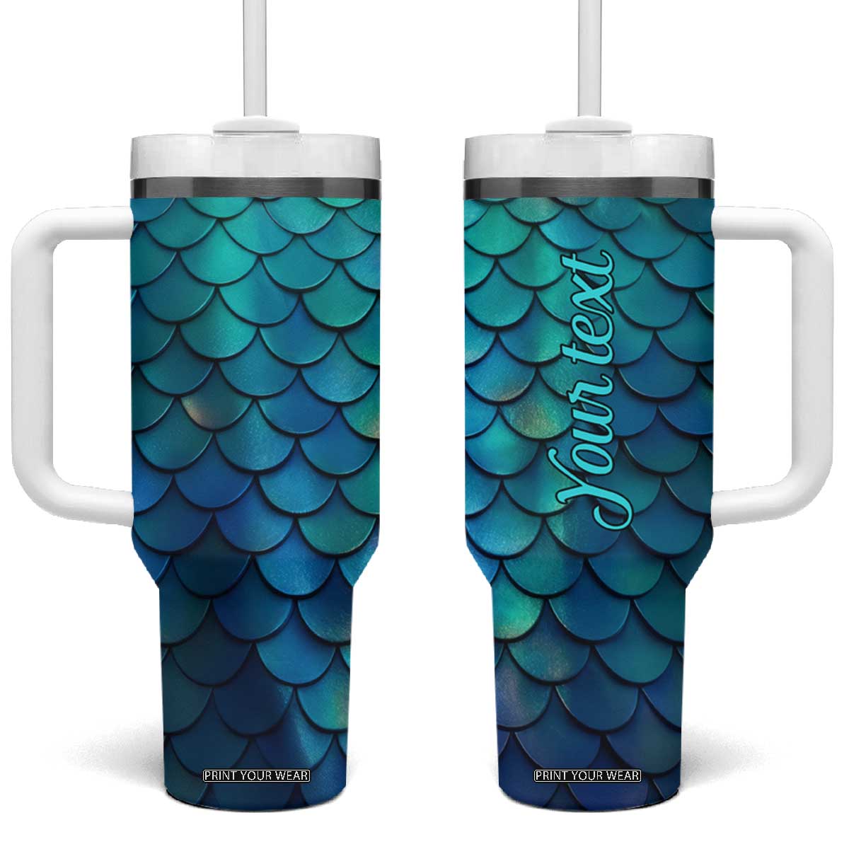 Mermaid Scales Pattern Tumbler With Handle Personalized TS04 One Size: 40 oz Multicolor Print Your Wear