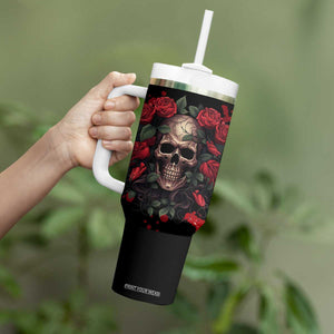 Vintage Skull Rose Tumbler With Handle Personalized TS04 Print Your Wear