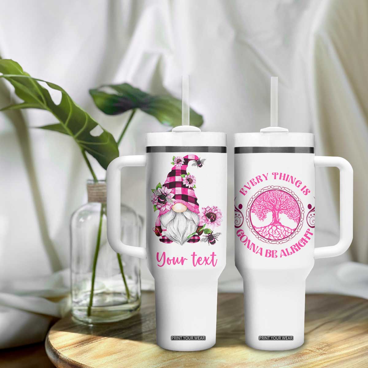 Every Thing Is Gonna Be Alright Pink Gnome Brc Tumbler With Handle Personalized TS04 Print Your Wear