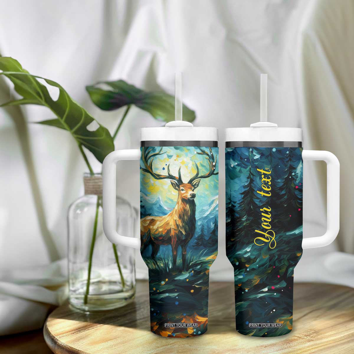 Deer Starry Night Style Tumbler With Handle Personalized TS04 Print Your Wear