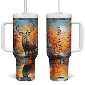 Deer In Colorful Forest Tumbler With Handle Personalized TS04 One Size: 40 oz Multicolor Print Your Wear