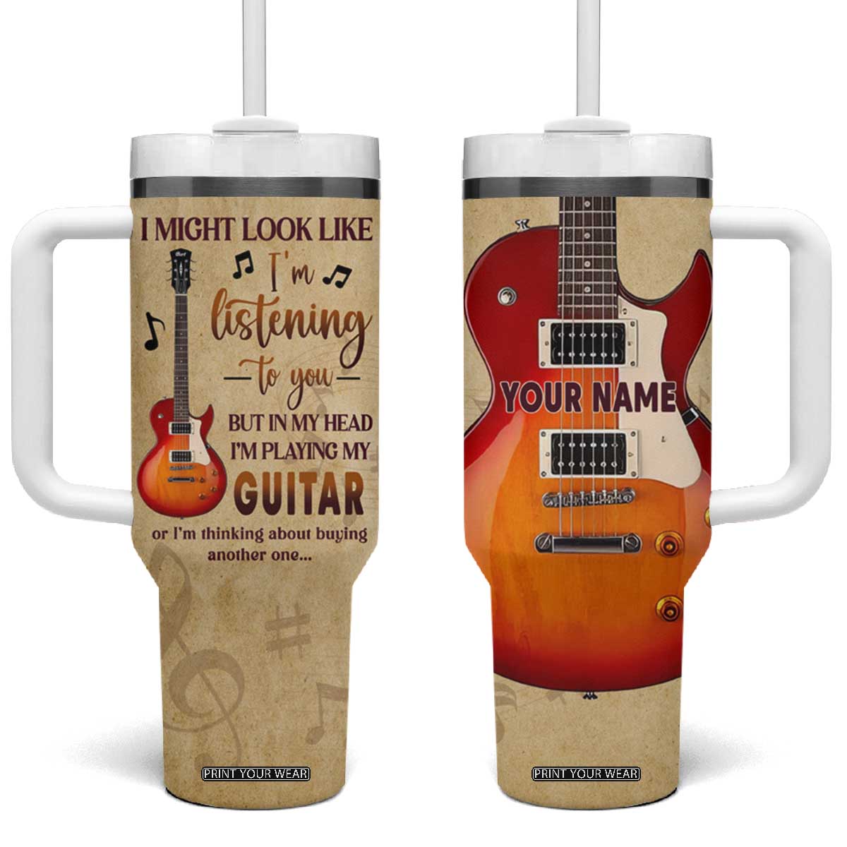 But In My Head Im Playing My Guitar Or Im Thinking About Buying Another One Tumbler With Handle Personalized TS04 One Size: 40 oz Multicolor Print Your Wear