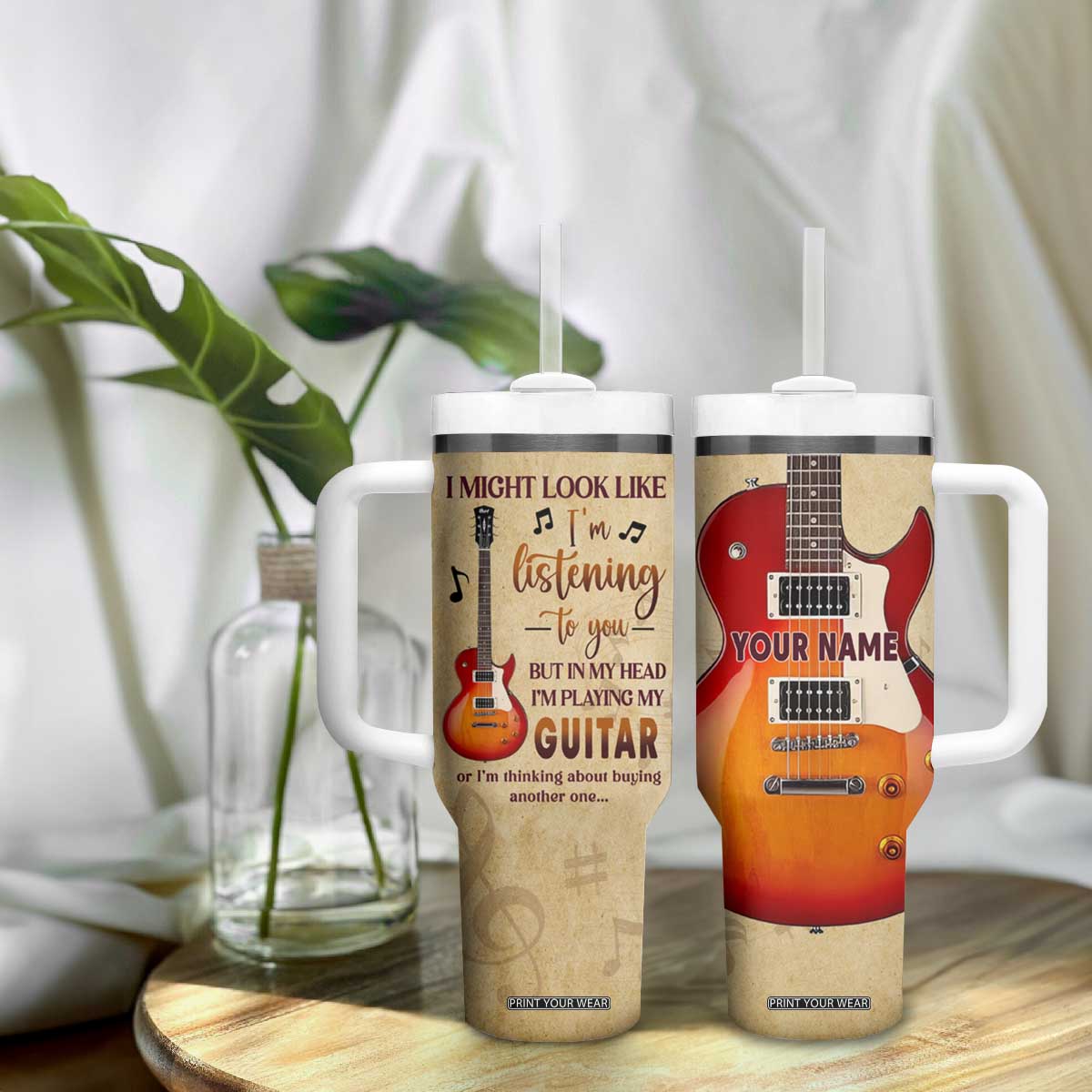 But In My Head Im Playing My Guitar Or Im Thinking About Buying Another One Tumbler With Handle Personalized TS04 Print Your Wear