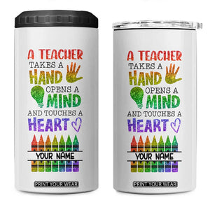 A Teacher Takes A Hand Open A Mind And Touches A Heart 4 in 1 Can Cooler Tumbler Personalized TS04 One Size: 16 oz Multicolor Print Your Wear