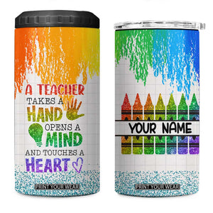 A Teacher Takes A Hand Open A Mind And Touches A Heart 4 in 1 Can Cooler Tumbler Personalized TS04 One Size: 16 oz Multicolor Print Your Wear