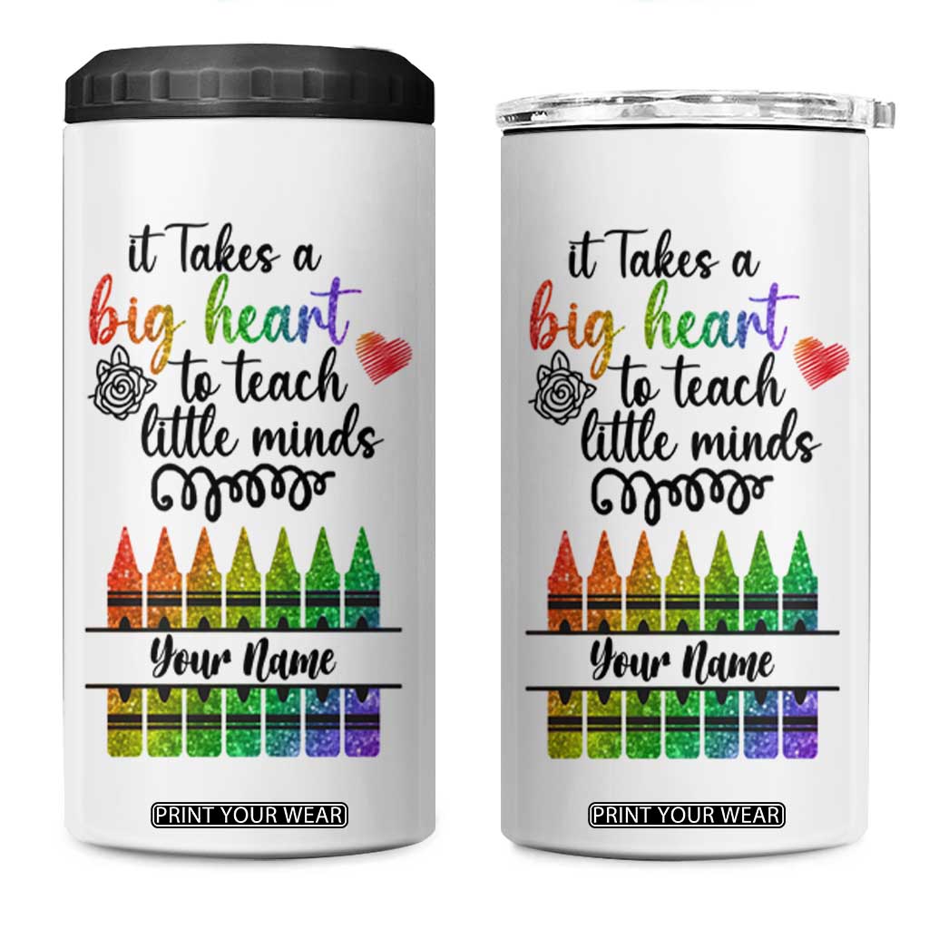 Teacher It Takes A Big Heart To Teach Little Minds 4 in 1 Can Cooler Tumbler Personalized TS04 One Size: 16 oz Multicolor Print Your Wear