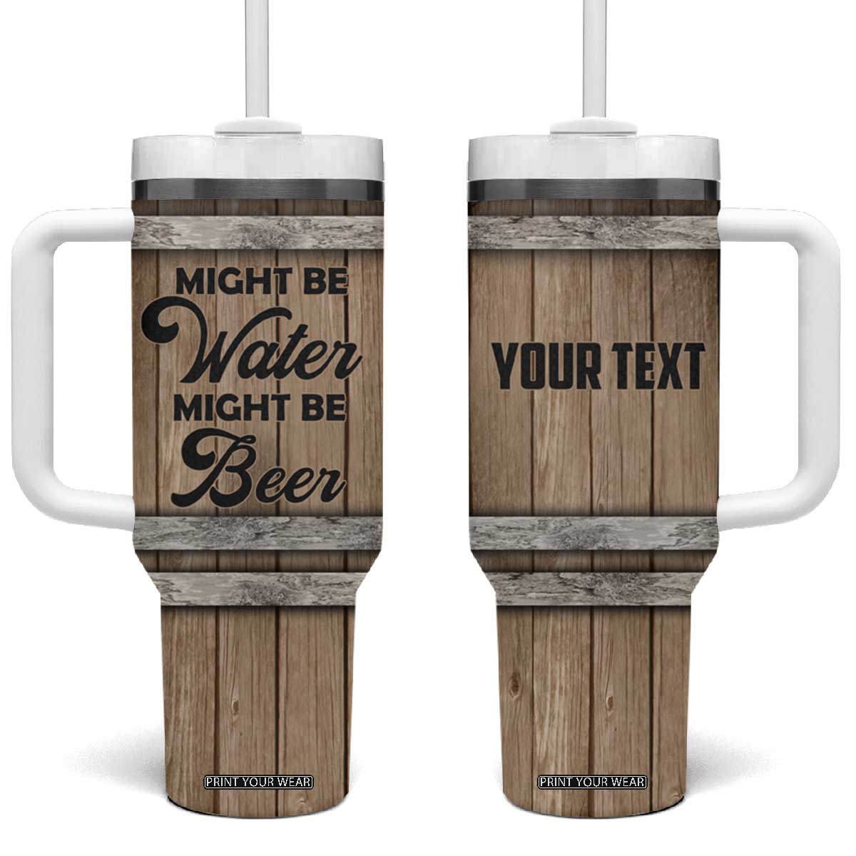 Beer Barrel Wooden Personalized Tumbler With Handle TS04 One Size: 40 oz Multicolor Print Your Wear