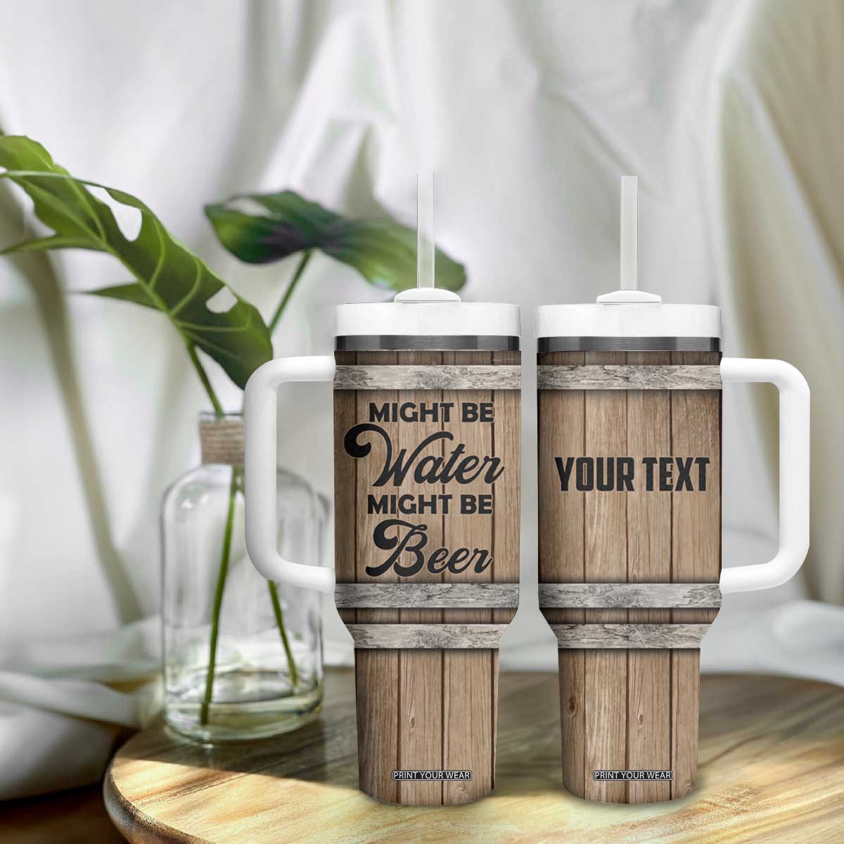 Beer Barrel Wooden Personalized Tumbler With Handle TS04 Print Your Wear