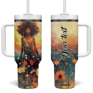 Black Women In Flower Field - Sun Set Watercolor Style Personalized Tumbler With Handle TS04 One Size: 40 oz Multicolor Print Your Wear