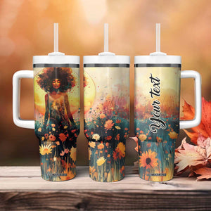 Black Women In Flower Field - Sun Set Watercolor Style Personalized Tumbler With Handle TS04 Print Your Wear