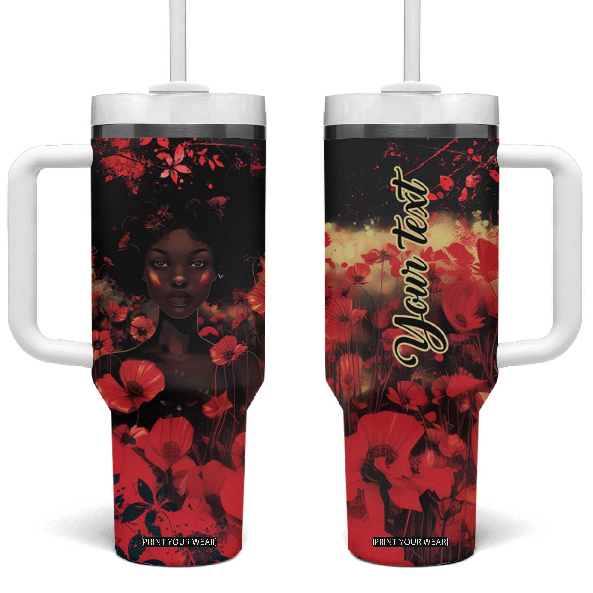 Vintage Black Woman Floral Personalized Tumbler With Handle TS04 One Size: 40 oz Multicolor Print Your Wear